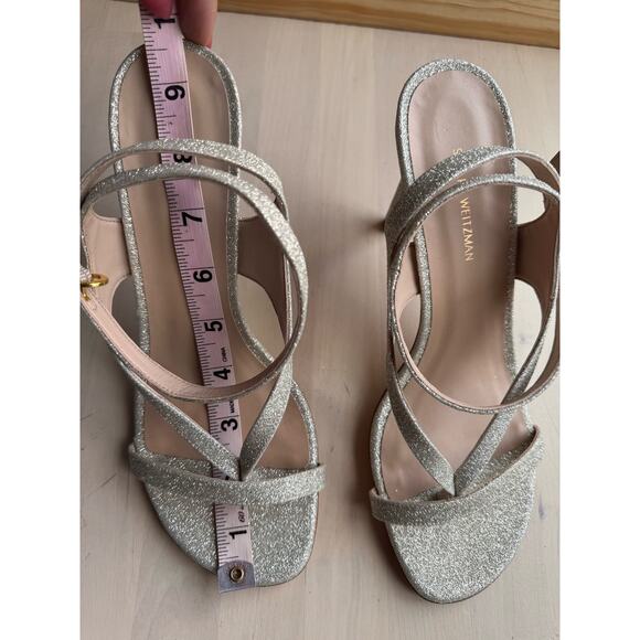 Stuart Weitzman Align 95 Glitter Party Sandal In Metallic gold size 7.5 - Picture 6 of 10